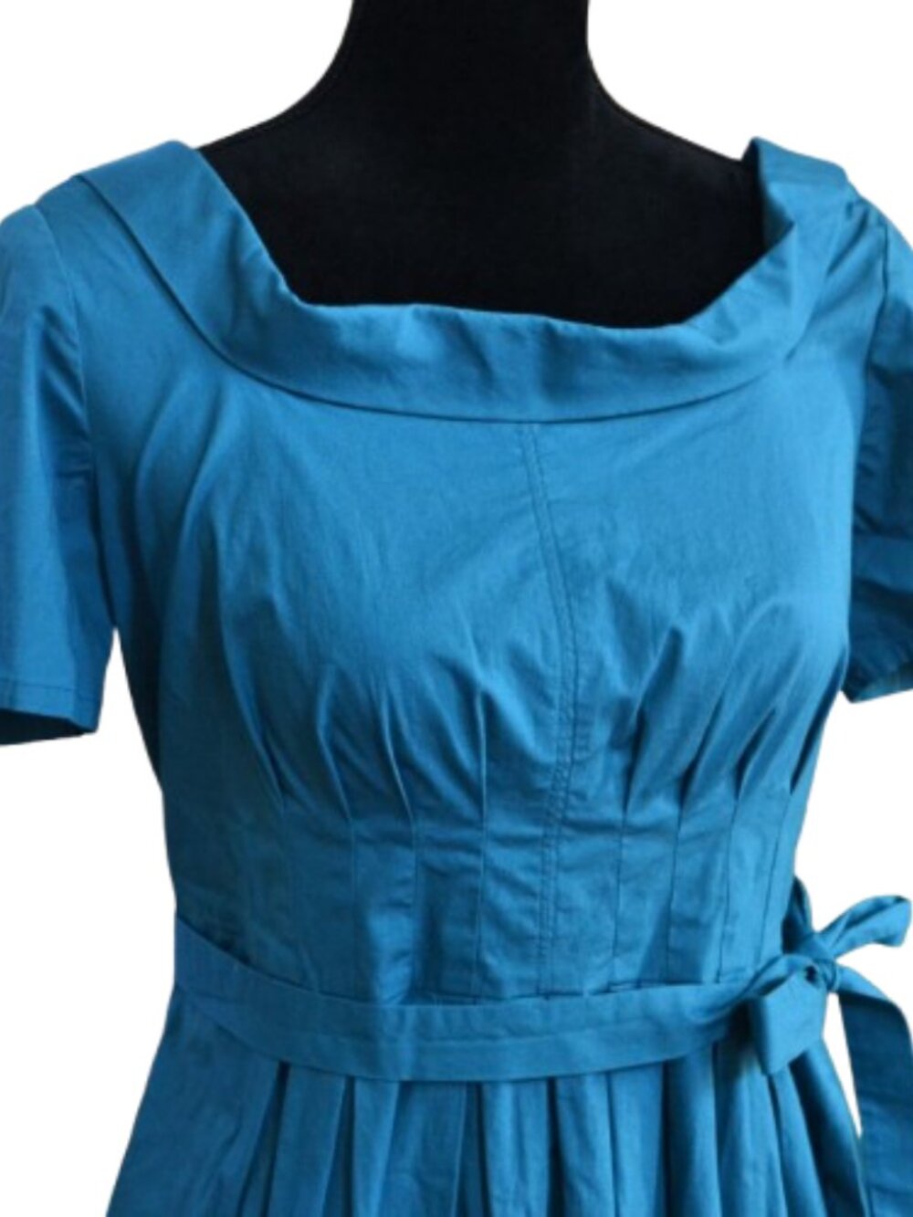 eShakti Turquoise 60's Retro Fit & Flare dress POCKETS custom size 10 - Picture 3 of 4
